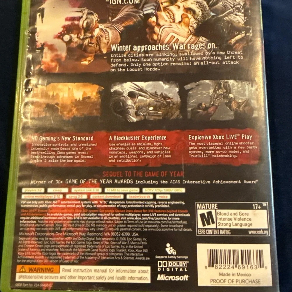 Microsoft Gears of War 2 for Xbox 360 - Green Case